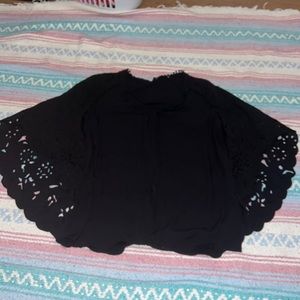 Kobi Halperin black silk bat sleeve blouse with embroidery and cutout pattern